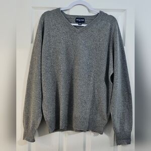 Alan Flusser Cashmere Men's Gray V-Neck Preppy Sweater Medium